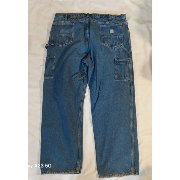 Berne Mens Original Dungaree Jeans 44x32 Blue Cotton Flannel-Lined Work Pants Du - Picture 2 of 7